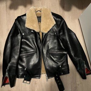 AllSaints McGuire genuine shearling trim biker jacket